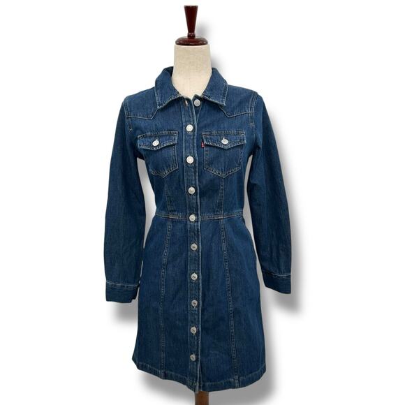 Levi's Dresses & Skirts - NEW Levi's Denim Dress Size XS Cotton Denim Button Front Collared Shirt Dress